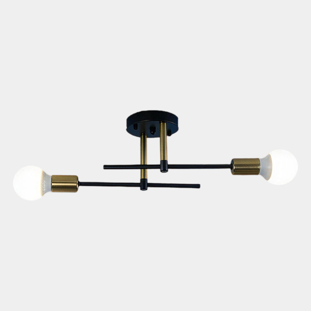 Modern 2-Light Black & Gold Ceiling Lamp
