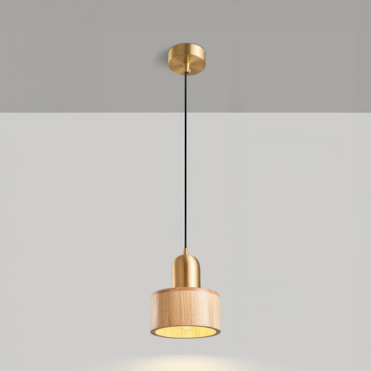 Walnut & Brass Cylinder Pendant Light