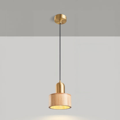 Walnut & Brass Cylinder Pendant Light