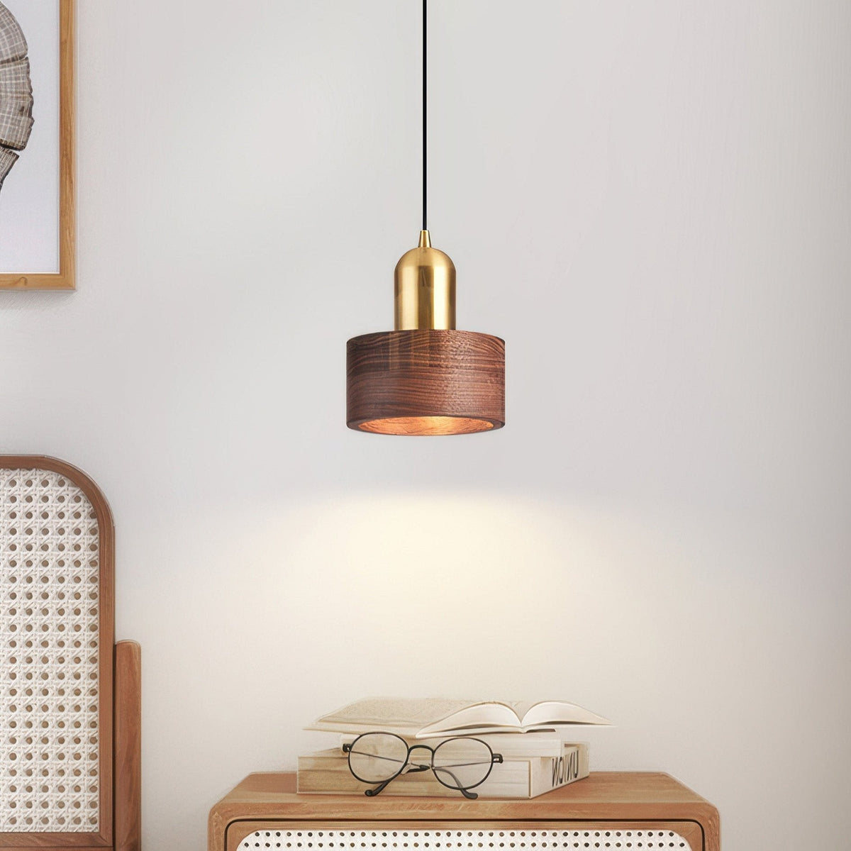 Walnut & Brass Cylinder Pendant Light