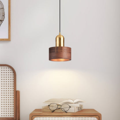 Walnut & Brass Cylinder Pendant Light