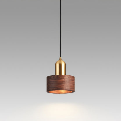 Walnut & Brass Cylinder Pendant Light