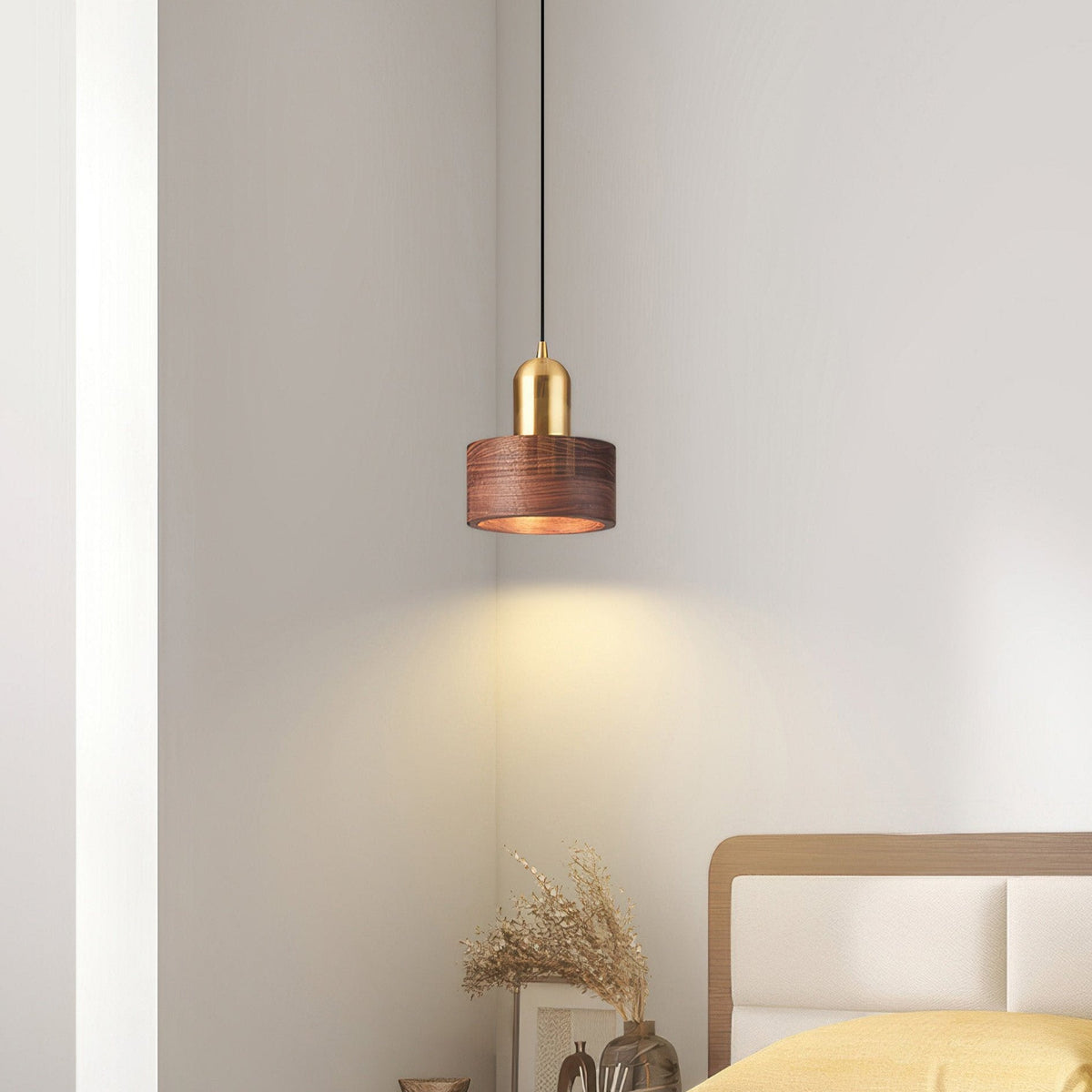 Walnut & Brass Cylinder Pendant Light