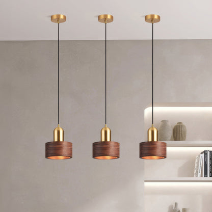 Walnut & Brass Cylinder Pendant Light