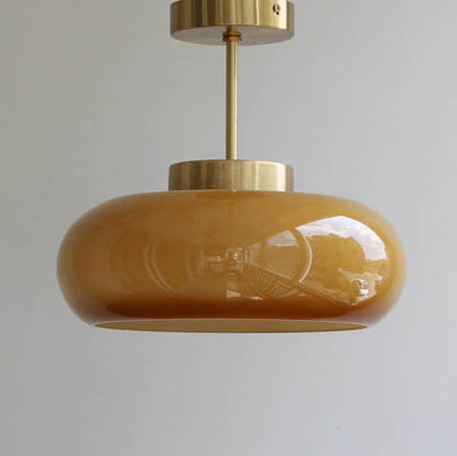 Vintage Brass & Amber Glass Ceiling Light