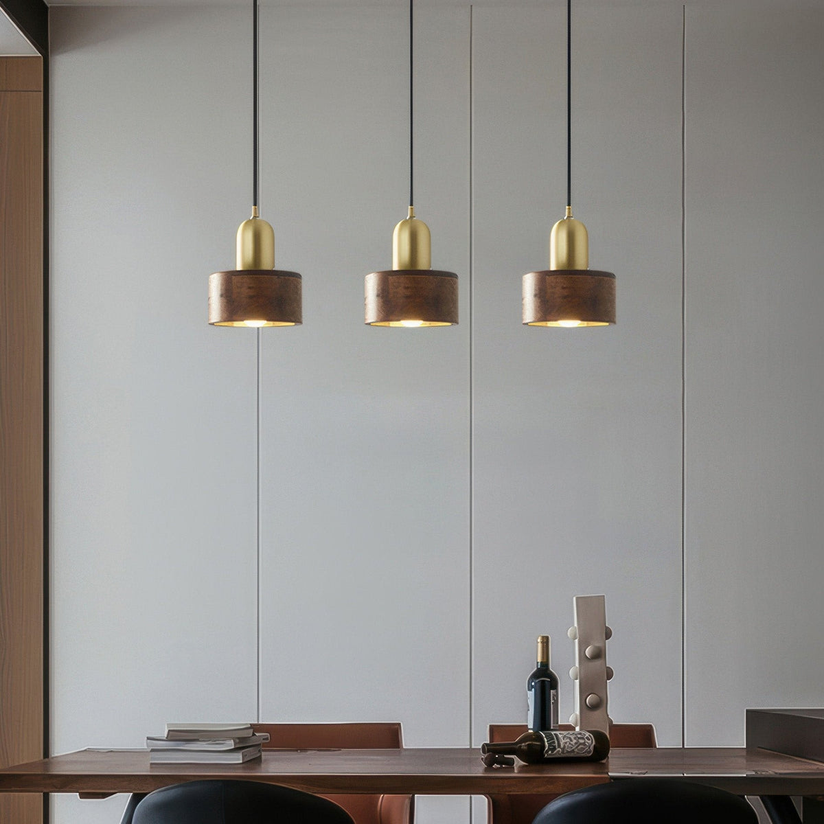 Walnut & Brass Cylinder Pendant Light