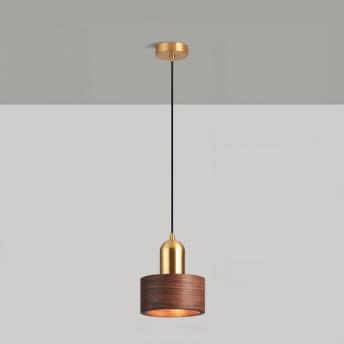 Walnut & Brass Cylinder Pendant Light