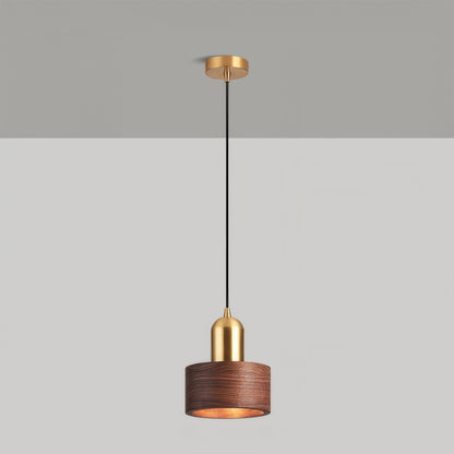 Walnut & Brass Cylinder Pendant Light