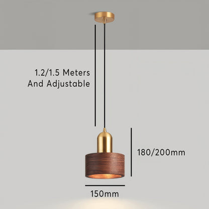 Walnut & Brass Cylinder Pendant Light