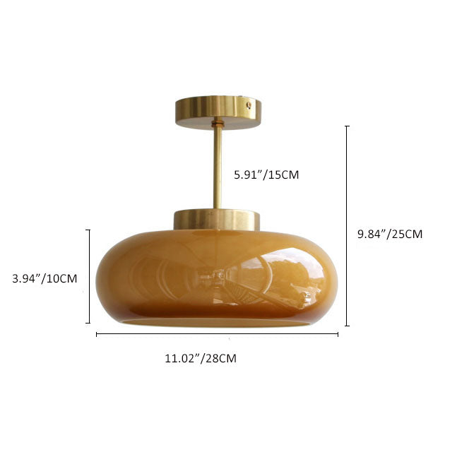 Vintage Brass & Amber Glass Ceiling Light