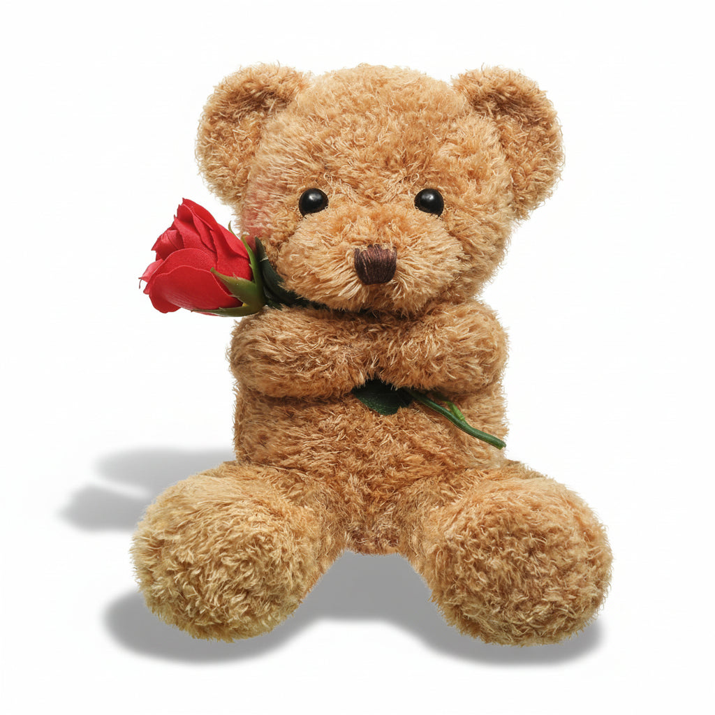 Cozy Crest Rose-Holding Plush Teddy Bear - Soft Valentine's Gift Bear, 11.8 to 51.2 in, Multiple Colors, Anniversary Gift