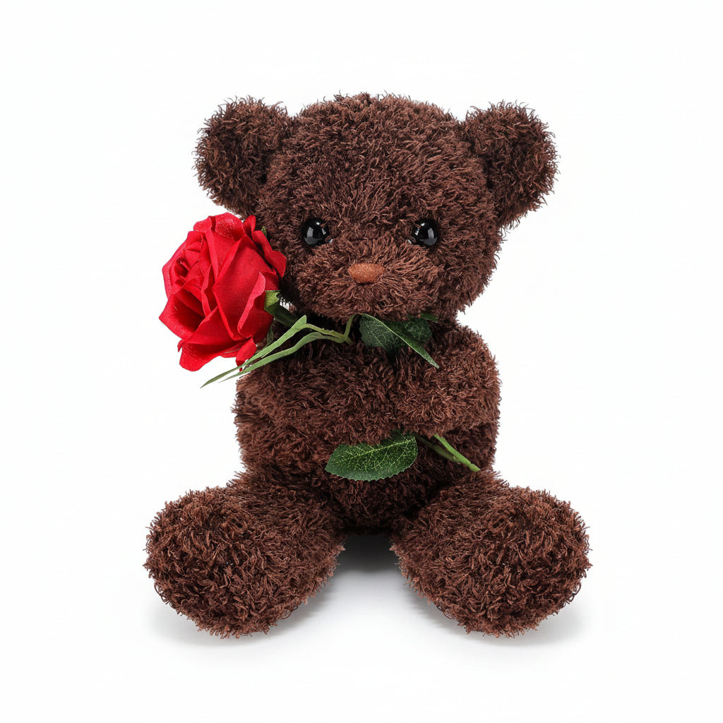 Cozy Crest Rose-Holding Plush Teddy Bear - Soft Valentine's Gift Bear, 11.8 to 51.2 in, Multiple Colors, Anniversary Gift