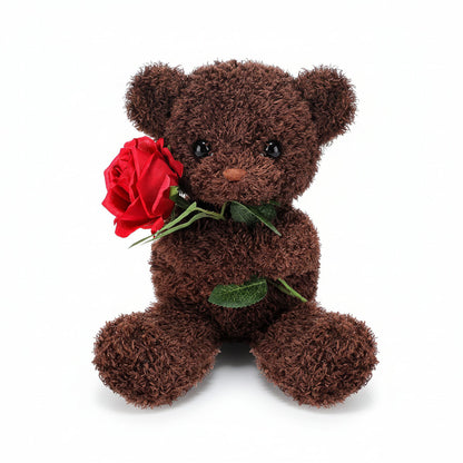 Cozy Crest Rose-Holding Plush Teddy Bear - Soft Valentine's Gift Bear, 11.8 to 51.2 in, Multiple Colors, Anniversary Gift