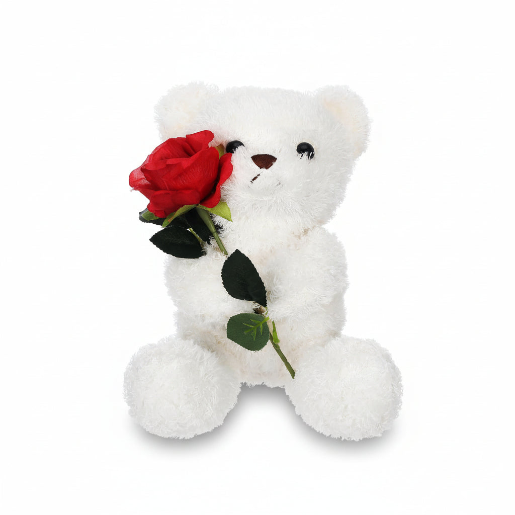 Cozy Crest Rose-Holding Plush Teddy Bear - Soft Valentine's Gift Bear, 11.8 to 51.2 in, Multiple Colors, Anniversary Gift