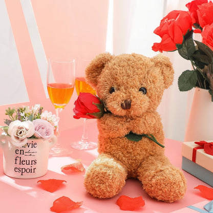 Cozy Crest Rose-Holding Plush Teddy Bear - Soft Valentine's Gift Bear, 11.8 to 51.2 in, Multiple Colors, Anniversary Gift