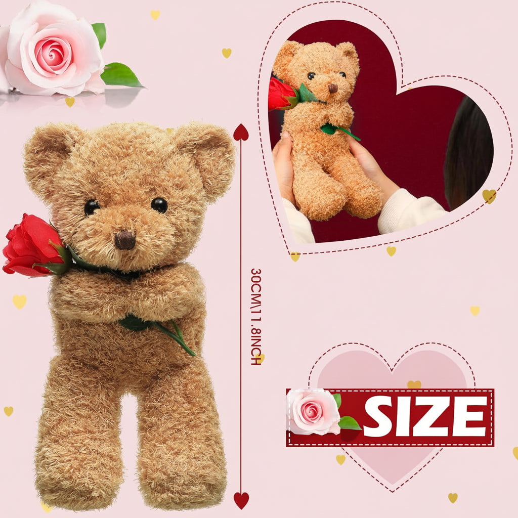 Cozy Crest Rose-Holding Plush Teddy Bear - Soft Valentine's Gift Bear, 11.8 to 51.2 in, Multiple Colors, Anniversary Gift