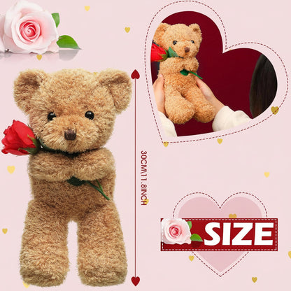 Cozy Crest Rose-Holding Plush Teddy Bear - Soft Valentine's Gift Bear, 11.8 to 51.2 in, Multiple Colors, Anniversary Gift