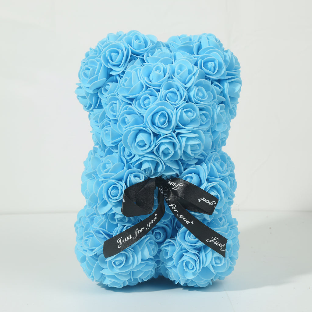 Cozy Crest Foam Rose Flower Bear - Artificial Rose Teddy Bear, 11 Colors, Valentine's, Anniversary & Birthday Gift