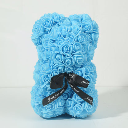 Cozy Crest Foam Rose Flower Bear - Artificial Rose Teddy Bear, 11 Colors, Valentine's, Anniversary & Birthday Gift