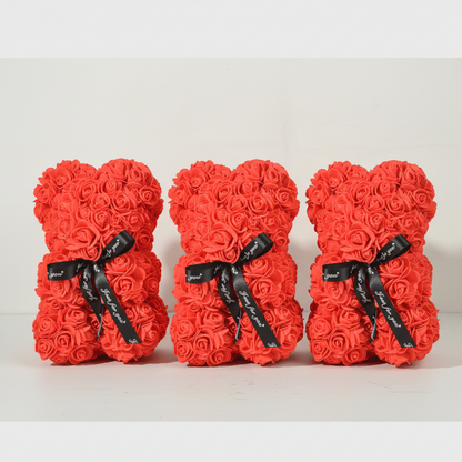 Cozy Crest Foam Rose Flower Bear - Artificial Rose Teddy Bear, 11 Colors, Valentine's, Anniversary & Birthday Gift