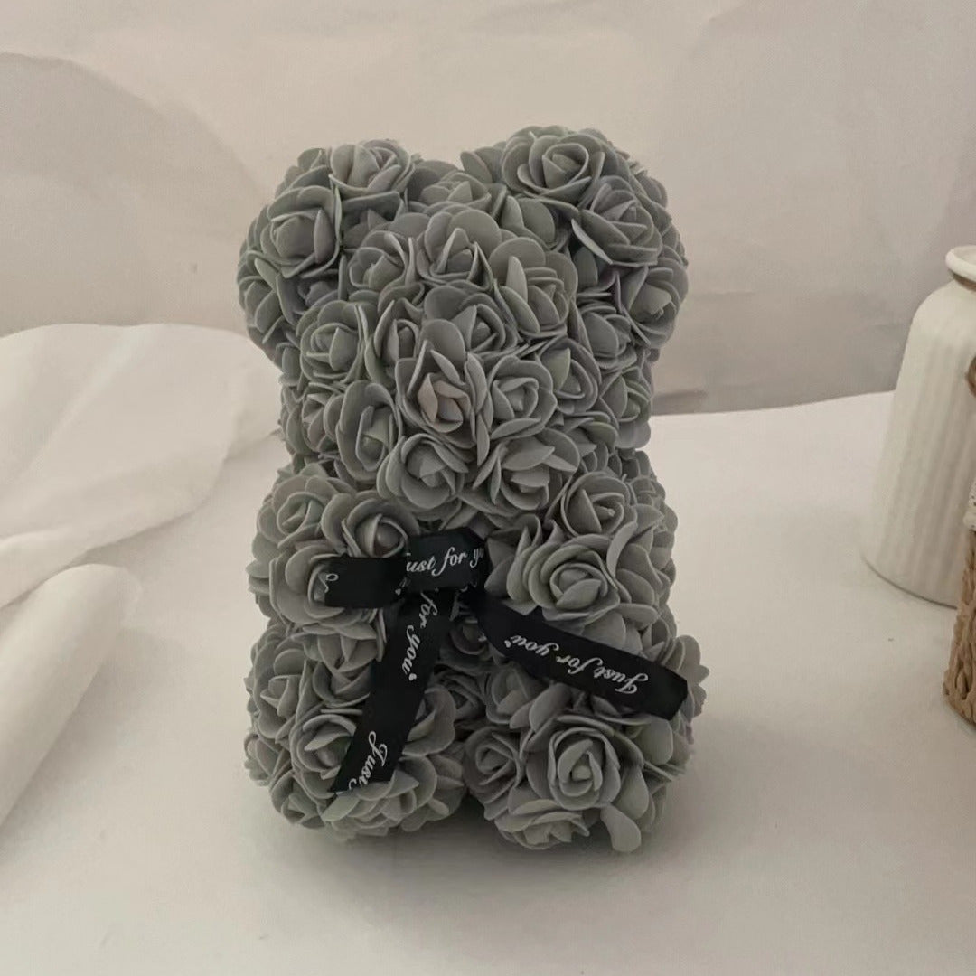 Cozy Crest Foam Rose Flower Bear - Artificial Rose Teddy Bear, 11 Colors, Valentine's, Anniversary & Birthday Gift