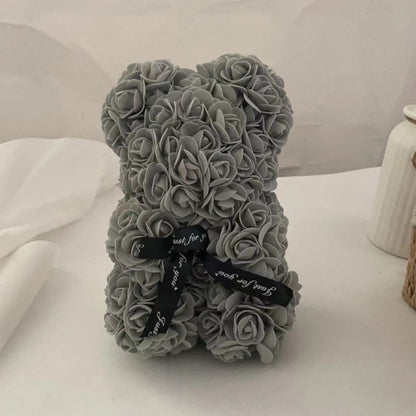 Cozy Crest Foam Rose Flower Bear - Artificial Rose Teddy Bear, 11 Colors, Valentine's, Anniversary & Birthday Gift