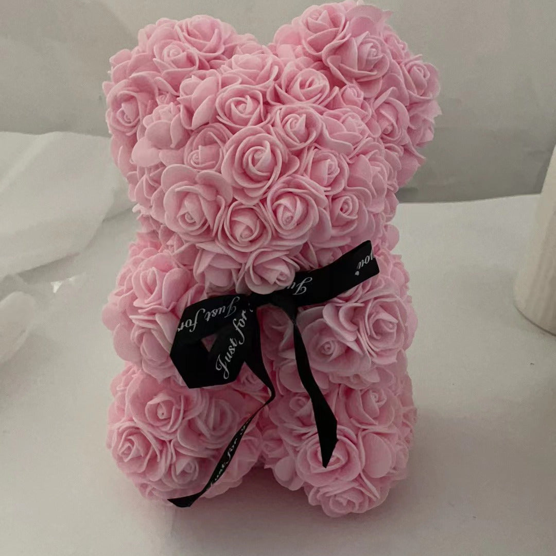 Cozy Crest Foam Rose Flower Bear - Artificial Rose Teddy Bear, 11 Colors, Valentine's, Anniversary & Birthday Gift
