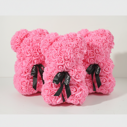 Cozy Crest Foam Rose Flower Bear - Artificial Rose Teddy Bear, 11 Colors, Valentine's, Anniversary & Birthday Gift
