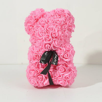 Cozy Crest Foam Rose Flower Bear - Artificial Rose Teddy Bear, 11 Colors, Valentine's, Anniversary & Birthday Gift