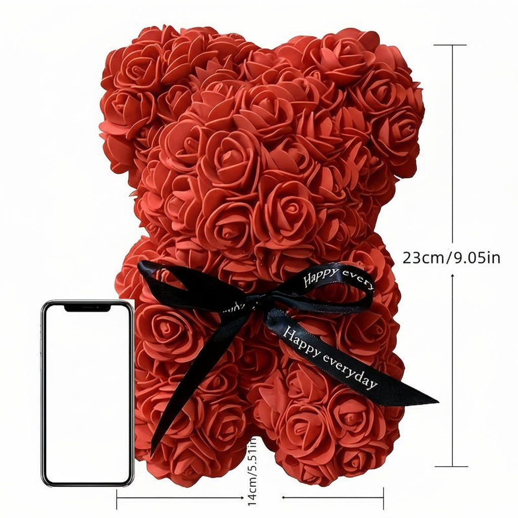 Cozy Crest Foam Rose Flower Bear - Artificial Rose Teddy Bear, 11 Colors, Valentine's, Anniversary & Birthday Gift