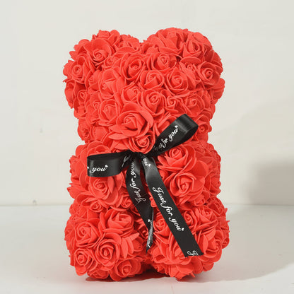 Cozy Crest Foam Rose Flower Bear - Artificial Rose Teddy Bear, 11 Colors, Valentine's, Anniversary & Birthday Gift