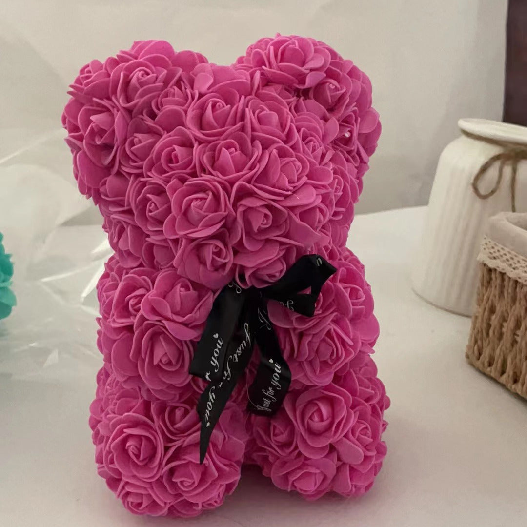 Cozy Crest Foam Rose Flower Bear - Artificial Rose Teddy Bear, 11 Colors, Valentine's, Anniversary & Birthday Gift