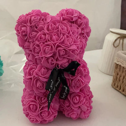 Cozy Crest Foam Rose Flower Bear - Artificial Rose Teddy Bear, 11 Colors, Valentine's, Anniversary & Birthday Gift