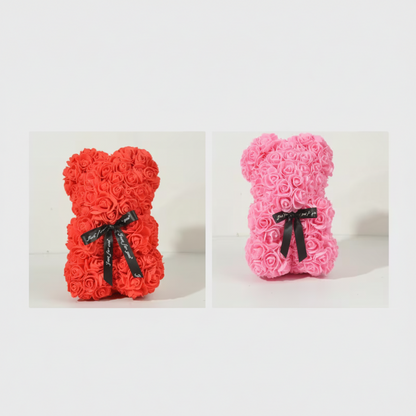 Cozy Crest Foam Rose Flower Bear - Artificial Rose Teddy Bear, 11 Colors, Valentine's, Anniversary & Birthday Gift