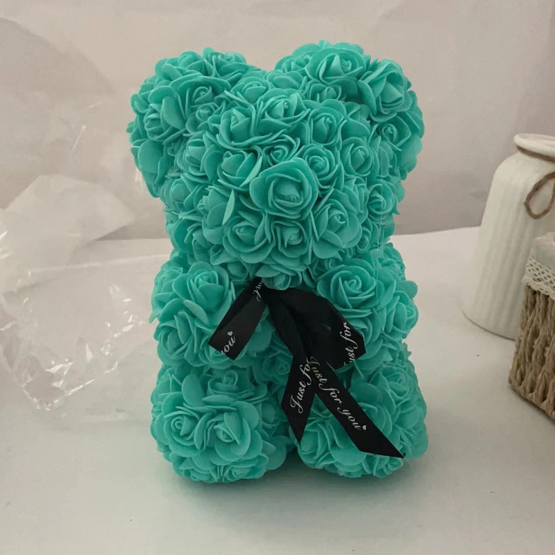 Cozy Crest Foam Rose Flower Bear - Artificial Rose Teddy Bear, 11 Colors, Valentine's, Anniversary & Birthday Gift