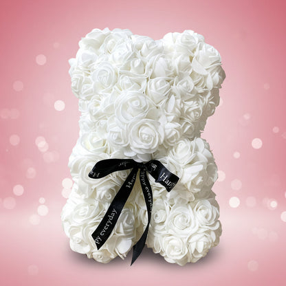 Cozy Crest Foam Rose Flower Bear - Artificial Rose Teddy Bear, 11 Colors, Valentine's, Anniversary & Birthday Gift