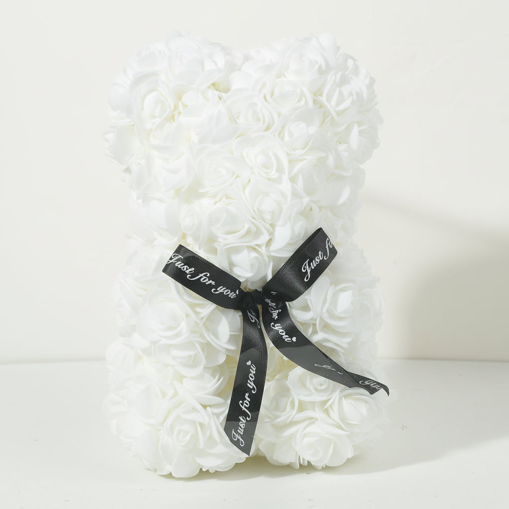 Cozy Crest Foam Rose Flower Bear - Artificial Rose Teddy Bear, 11 Colors, Valentine's, Anniversary & Birthday Gift