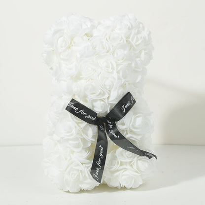 Cozy Crest Foam Rose Flower Bear - Artificial Rose Teddy Bear, 11 Colors, Valentine's, Anniversary & Birthday Gift