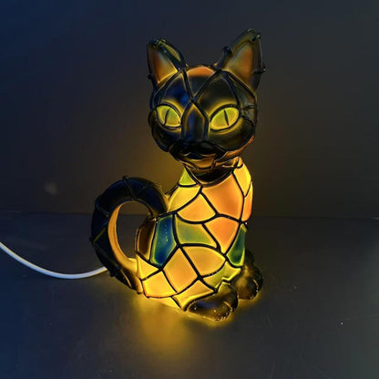 Tiffany-Style Resin Cat Table Lamp