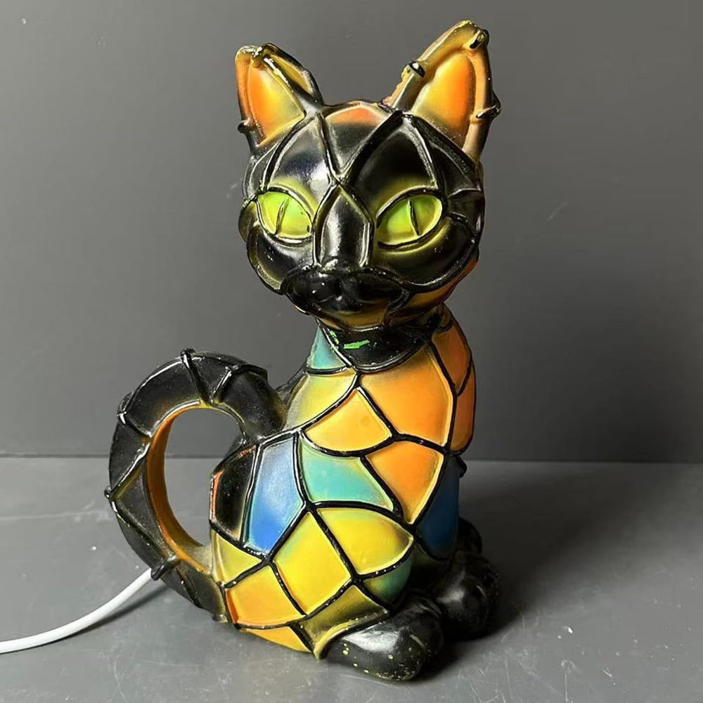 Tiffany-Style Resin Cat Table Lamp
