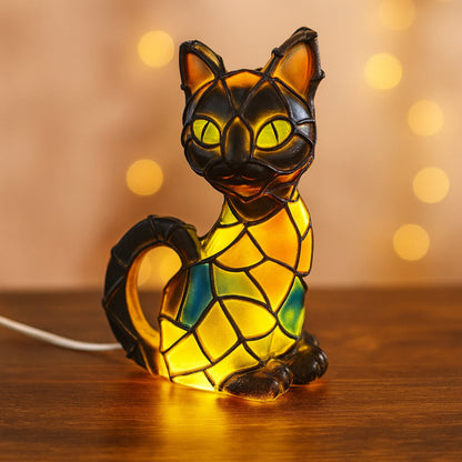 Tiffany-Style Resin Cat Table Lamp