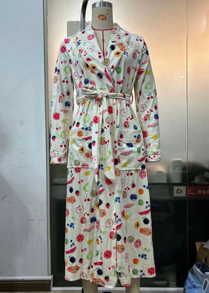 Fruit Print Tie-Waist Bathrobe