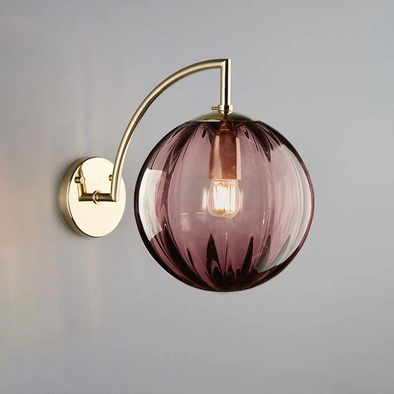 Brass-Tone & Tinted Glass Ball Wall Lamp