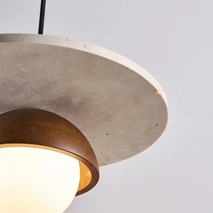Walnut, Stone & Opal Glass Pendant Light