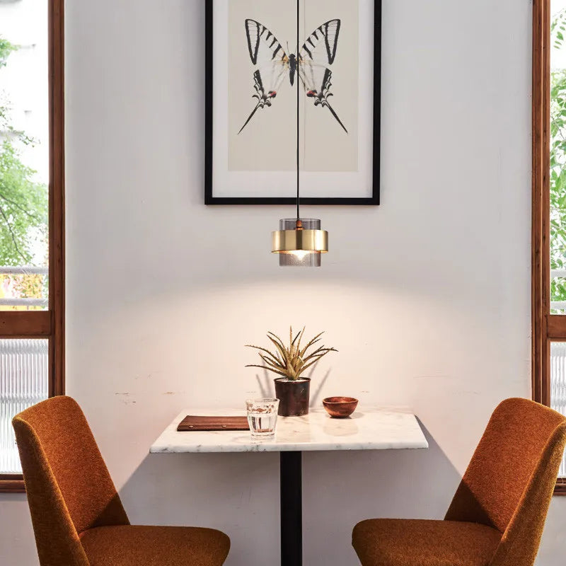 Nordic Brass Cylinder Glass Pendant Light