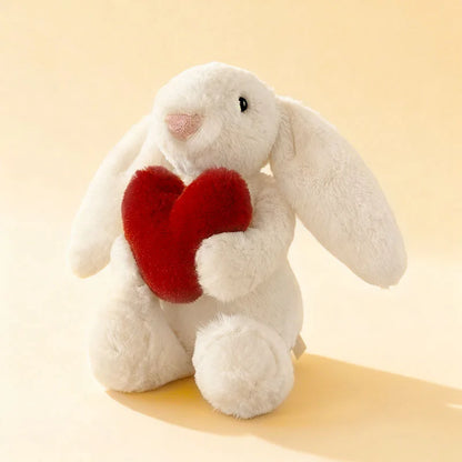 Long Ear Bunny Plush Doll 20/30CM Cute Holding Heart Soft Stuffed Rabbit Comfort Toy Easter Valentines Gift Kids