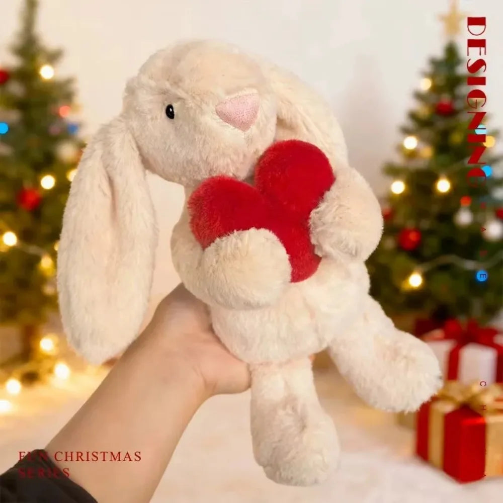 Long Ear Bunny Plush Doll 20/30CM Cute Holding Heart Soft Stuffed Rabbit Comfort Toy Easter Valentines Gift Kids