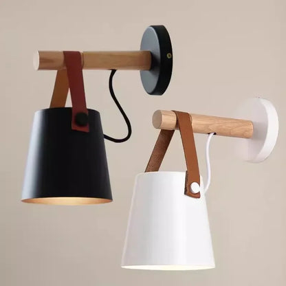 Nordic Wood & Leather Hanging Wall Lamp