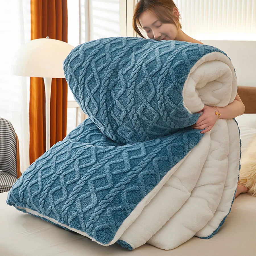 Thick Faux Lamb Fleece Weighted Comforter - Blue
