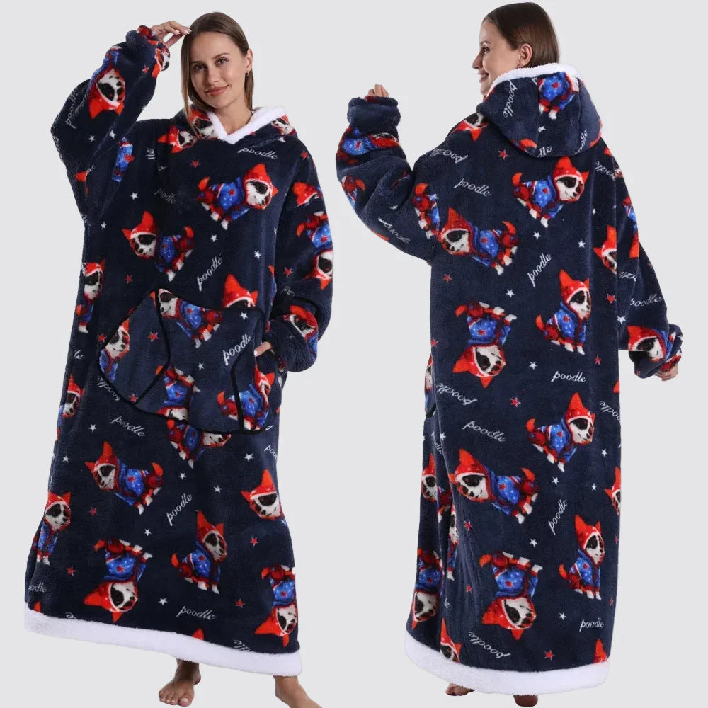 Oversized Wearable Blanket Hoodie, Giant Fleece Hooded Blanket for Adults, 31 Prints, Short and Long, Loungewear